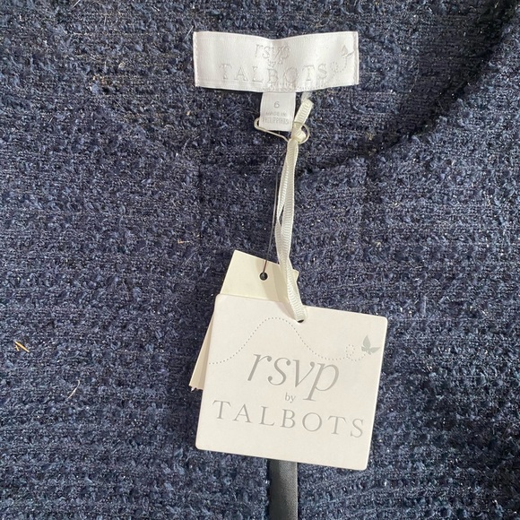 NWT RSVP by‎ Talbots Lurex Metallic Blue Tweed Jacket Bow Size 6 - Picture 4 of 8